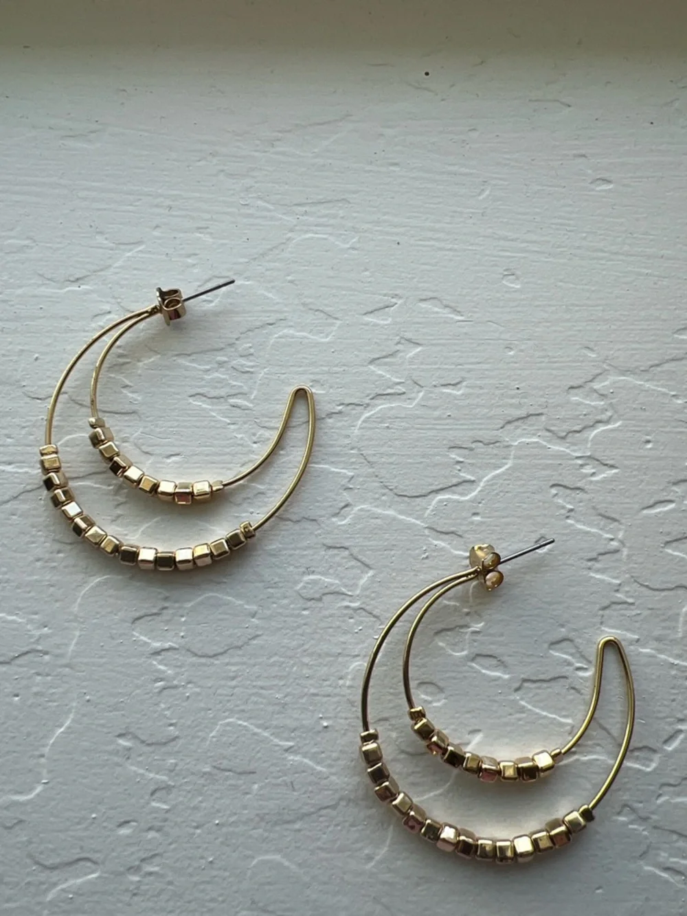 Gold Double Hoop Beaded Earrings - Elegant Women's Jewelry